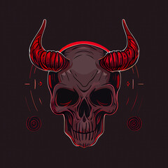 human skull with demon horns vector icon