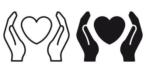 ofvs304 OutlineFilledVectorSign ofvs - hands holding heart vector icon . healthcare sign . charity symbol . isolated transparent . black outline and filled version . AI 10 / EPS 10 / PNG . g11644
