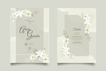White Floral Wedding Invitation Set Template Greenery  Premium Vector