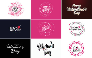 Fototapeta na wymiar Happy Valentine's Day typography design with a heart-shaped wreath and a gradient color scheme