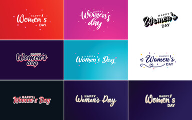 Pink Happy Women's Day typographical design elements set for greeting cards