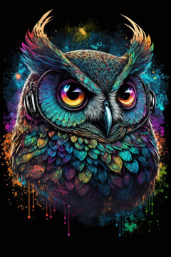 psychedelic splatter paint owl - generative ai