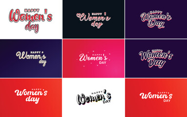 Fototapeta na wymiar Abstract Happy Women's Day logo with a women's face and love vector design in pink and black colors