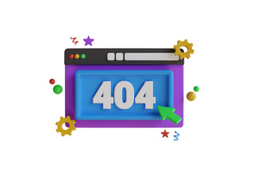 Page not found 404 design. 404 error web page concept on a computer screen. 3D illustration