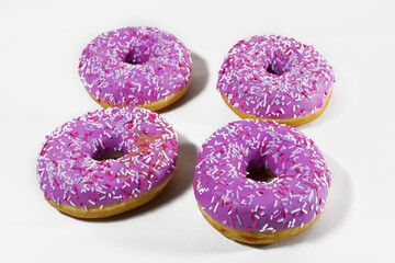 Chocolate brownies donuts isolate on white background top view.