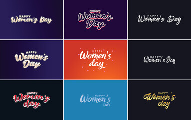 Set of cards with International Women's Day logo and a bright. colorful design