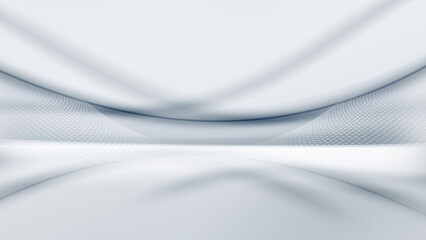 Futuristic empty stadium with light showcase for display products. Modern white waves wall background technology interior design. 3d illustration. © SidorArt