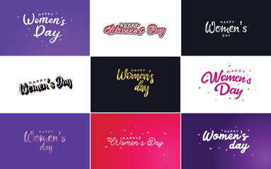 Fototapeta na wymiar Abstract Happy Women's Day logo with a women's face and love vector design in pink and purple colors