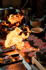 grilled meat on the grill with fire