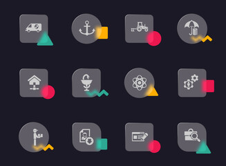 job search glass morphism trendy style icons. job search transparent glass vector icons with color memphis figures. for web and ui design, mobile apps and promo business advertising