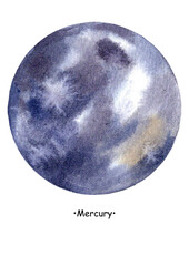 Mercury. Poster Solar System. Watercolour Planet