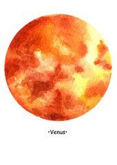 Venus. Poster Solar System. Watercolour Planet