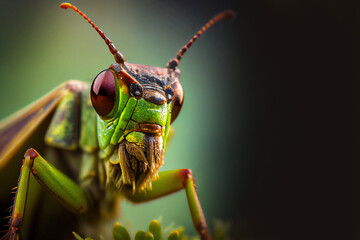 macro portrait of grasshopper. Generative Ai