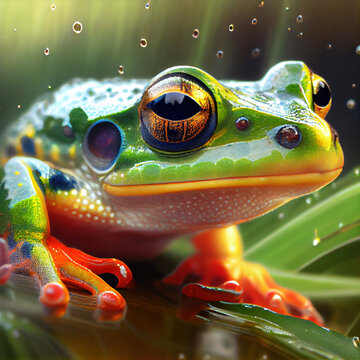portrait of tree frog close-up. Generative Ai