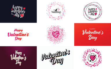 Hand-drawn black lettering Valentine's Day and pink hearts on white background vector illustration suitable for use in design of cards. banners. logos. flyers. labels. icons. badges. and stickers