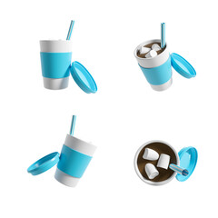 Plastic coffee cup from different angles with marshmallows and stray, mockup
