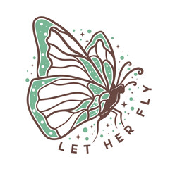 Naklejka premium Green butterfly with let her fly words