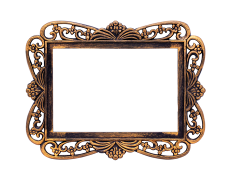 An old vintage bronze frame on a transparent background. Rectangular photo frame, PNG