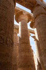 Pharaonic inscriptions at the ancient Egyptian ruins beside the Nile at Luxor, Egypt. .