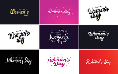 Set of International Women's Day cards with a logo and a gradient color scheme