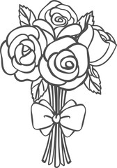Cute hand drawn bouquet rose outline doodle. Perfect for Valentine's Day, wedding invitations,  anniversary cards, decorations ,and artistic projects.
