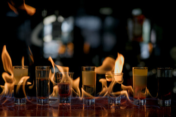 burning drinks at the bar