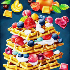 frische Waffeln mit Obst