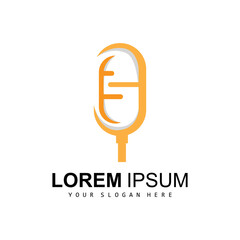 Radio Podcast Logo, Microphone Illustration, Stamp Icon Badge Vector Design