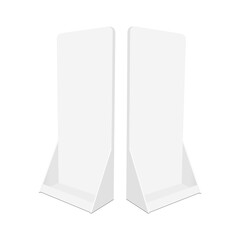 Blank Store Display Stand Mockup, Side View, Isolated on White Background. Vector Illustration
