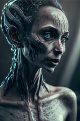 Futuristic android cyborg with female face and technology. Generative AI