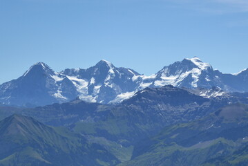View from the Niesen Mountain of Eiger, Monk and Virgin near Thun in Schwitzerland