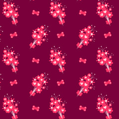 Fototapeta na wymiar Floral pattern with flowers, hearts, and leaves. Floral background. Vector illustration