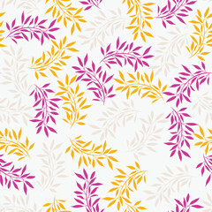 Fototapeta na wymiar Leaves and branches repeat pattern. Floral pattern design. Botanical tile. Good for prints, wrappings, textiles and fabrics.