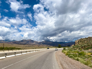 Highway in the beautiful countryside in Kyrgyzstan.