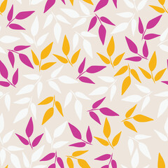 Leaves and branches repeat pattern. Floral pattern design. Botanical tile. Good for prints, wrappings, textiles and fabrics.