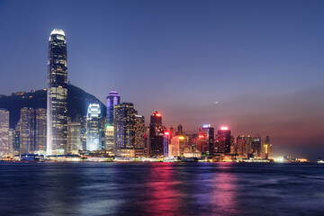 Obraz premium Awesome night view of Hong Kong Island skyline