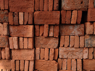 Laid out bricks for the construction of a house.