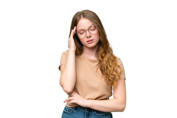 Young pretty woman over isolated background with headache