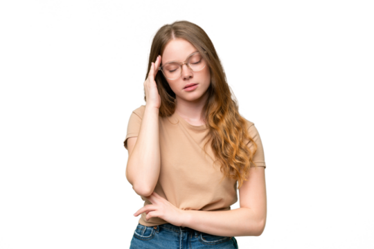 Young pretty woman over isolated background with headache