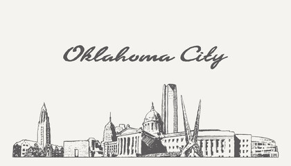Oklahoma City skyline, USA, hand drawn, sketch - obrazy, fototapety, plakaty
