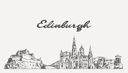 Edinburgh skyline in Scotland hand drawn, sketch - 561483910