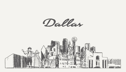 Dallas skyline, Texas, USA, hand drawn, sketch - 561484120