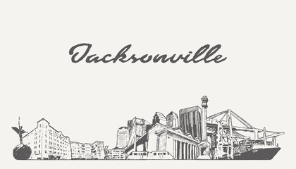 Jacksonville skyline Florida USA hand drawn sketch