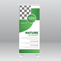 Green Nature Roll Up Banner Background Layout Template for Presentation, X-stand, Exhibition Display, Retractable Banner Stand