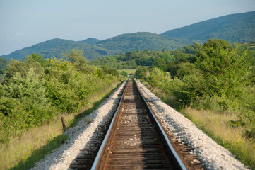 Fototapeta na wymiar Train tracks and rail travel in Serbia, the Balkans, Europe 