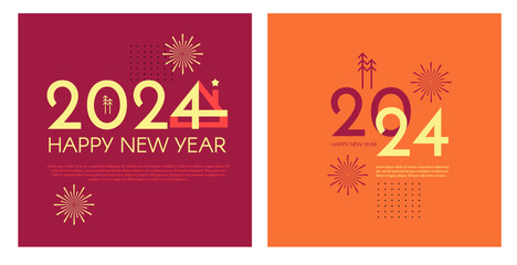 Happy 2024 New Year celebration. Cover, flyer and poster minimal design template.