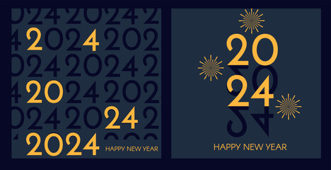 Happy 2024 New Year celebration. Cover, flyer and poster minimal design template.