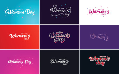 Happy Women's Day greeting card template with hand lettering text design creative typography suitable for holiday greetings; vector illustration