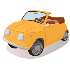 Fototapeta na wymiar Cheerful illustration of a yellow retro convertible car