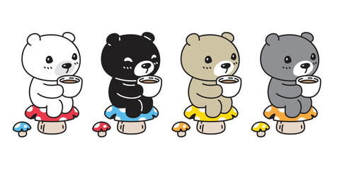Bear vector polar bear icon drink coffee hot tea character cartoon logo teddy symbol doodle animal illustration isolated design